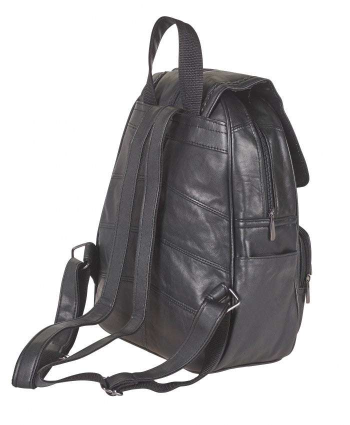 Lorenz Large Soft Sheep Nappa Flapover Backpack with 3 Front Zip Pockets