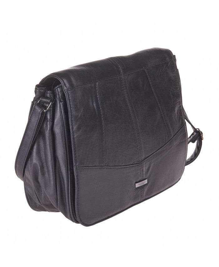 Lorenz Sheep Nappa Flapover Bag with 3 Inner Zips, Back Zip & Side Zip Pocket-New Bargain Price