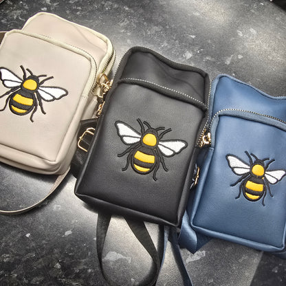 Embroidered Bumble Bee 3 Zip Phone Bag Crossbody