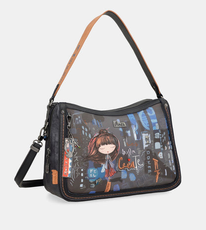 Contemporary shoulder bag with shoulder strap