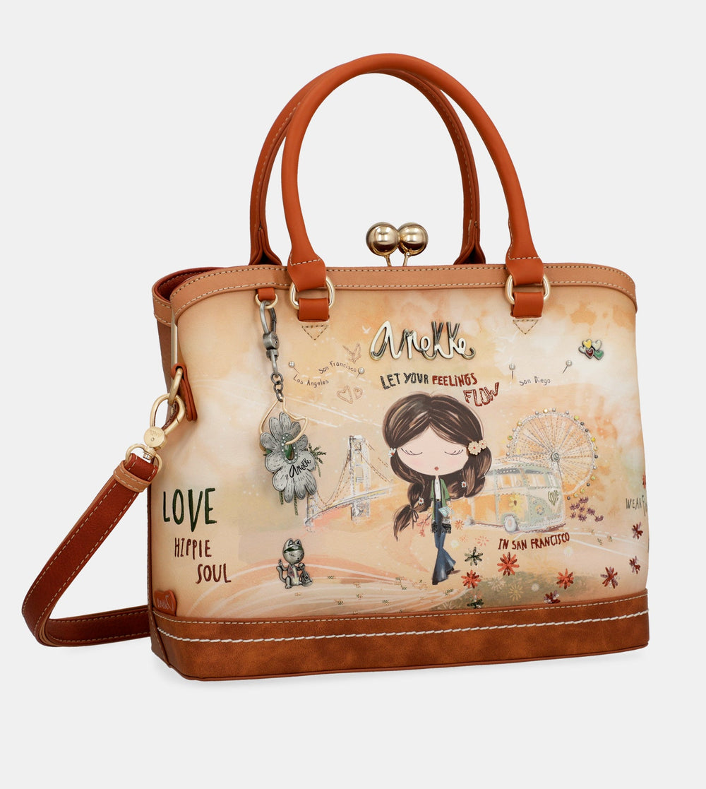 Peace & Love camel kiss clasp bag