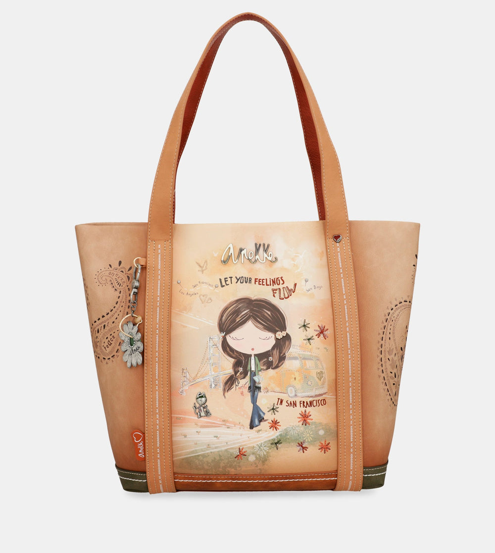 Peace & Love camel shopping bag