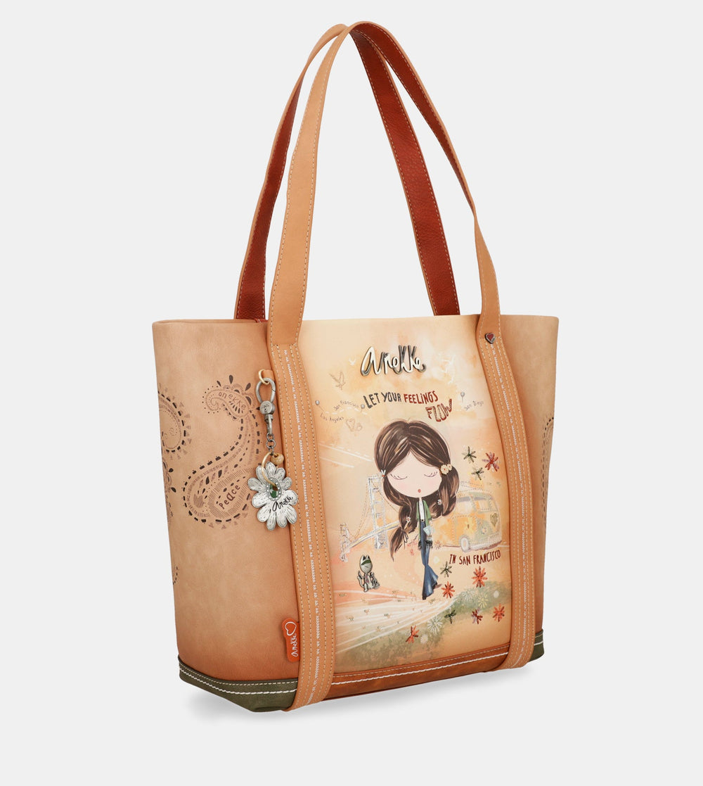 Peace & Love camel shopping bag