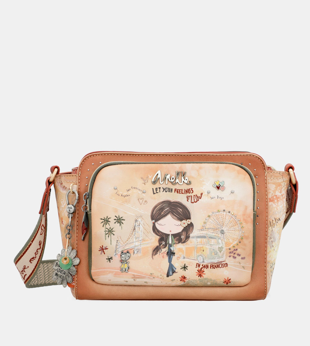 Peace & Love camel rectangular crossbody bag