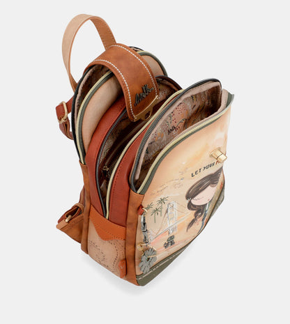 Peace & Love camel triple compartment backpack