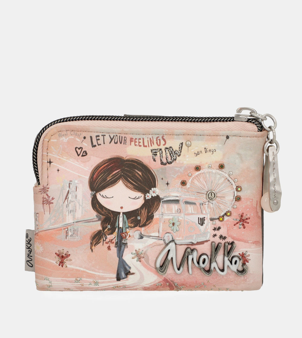 Peace & Love pink small RFID wallet