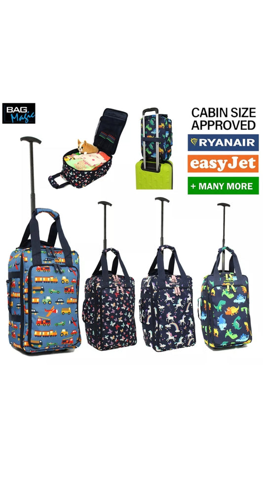 RyanAir, EasyJet Approved Kids Cabin Holdall on Wheels, 20L suitcase- 40x20x25cm