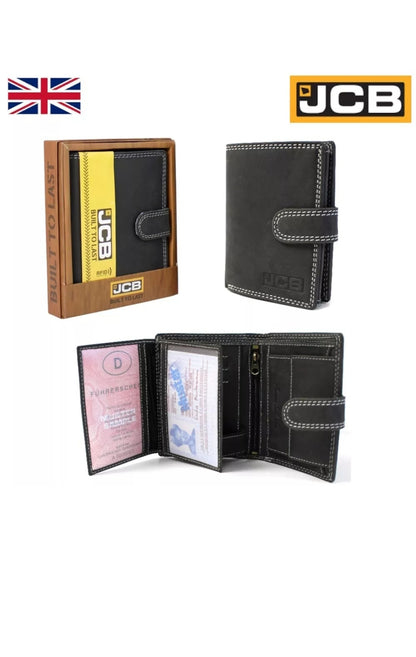 Official JCB Leather Wallet with Coin Pocket, Mens Premium Card Holder, Gift Box