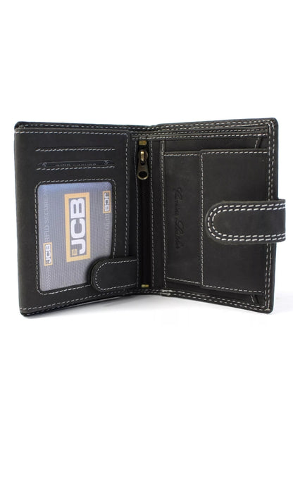 Official JCB Leather Wallet with Coin Pocket, Mens Premium Card Holder, Gift Box