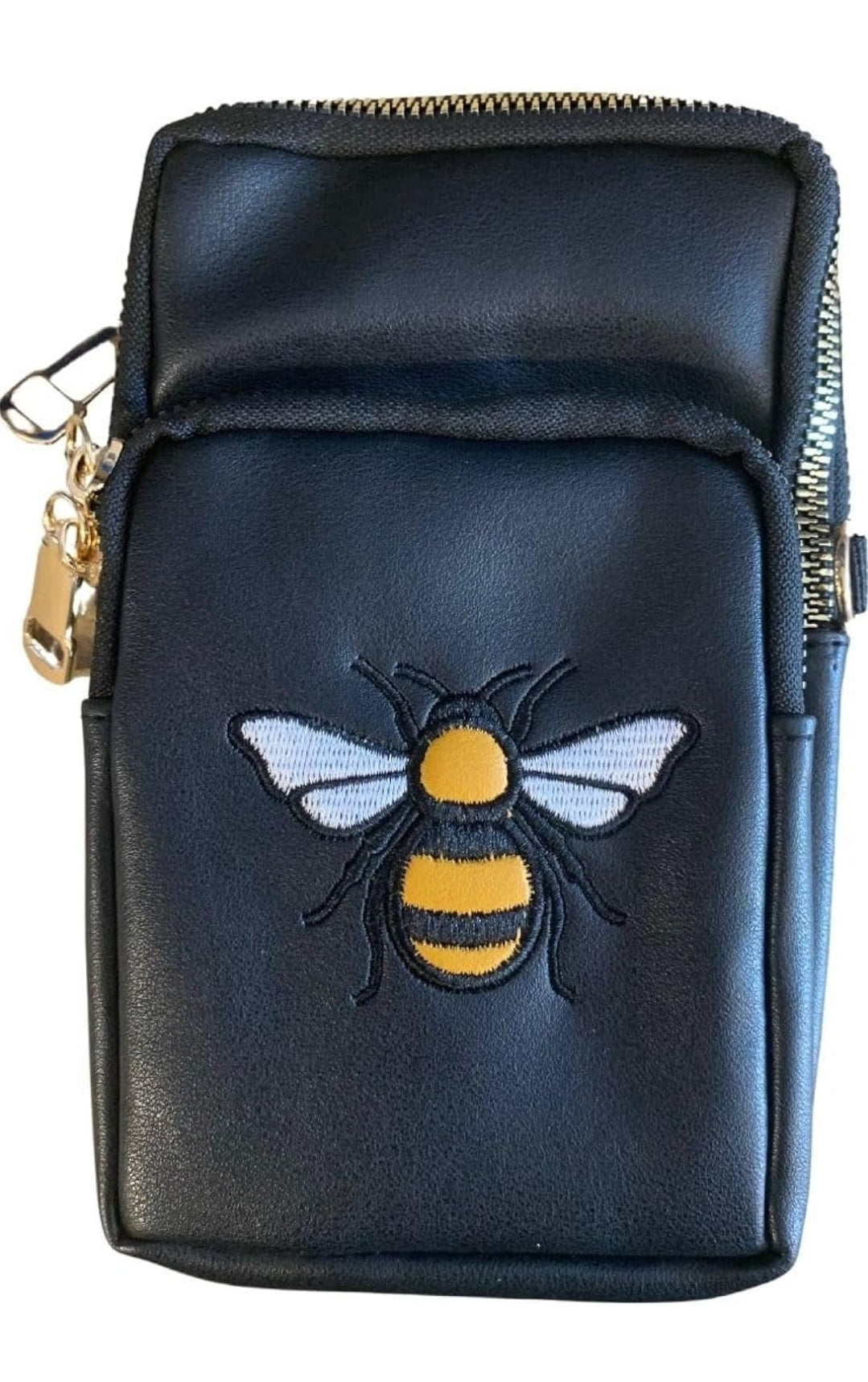 Embroidered Bumble Bee 3 Zip Phone Bag Crossbody