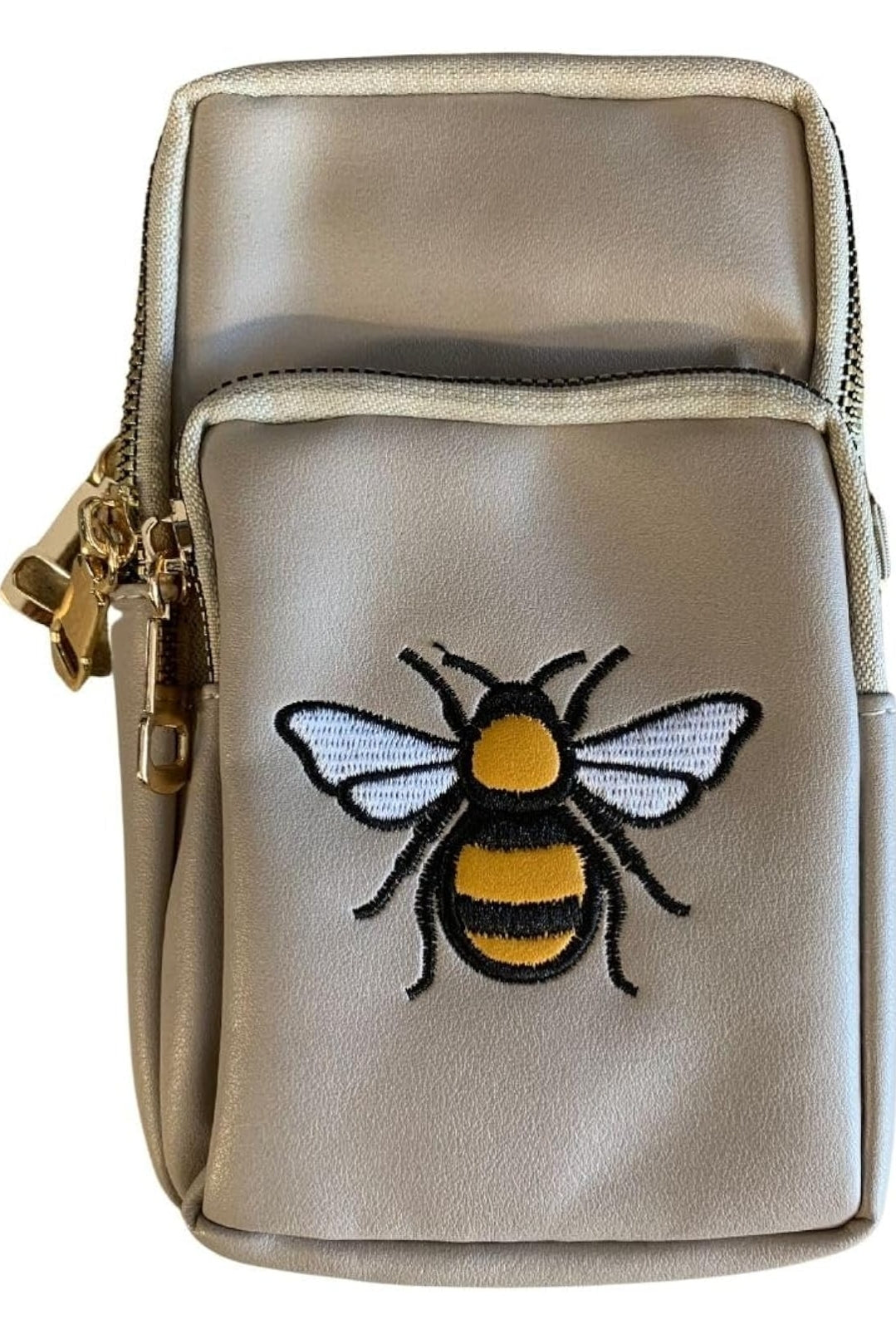 Embroidered Bumble Bee 3 Zip Phone Bag Crossbody