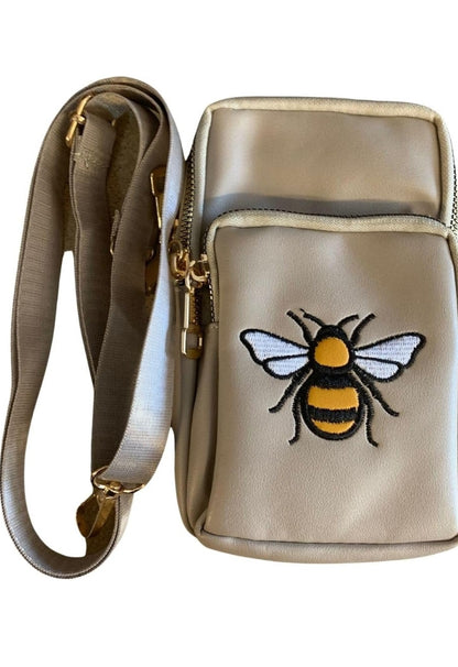 Embroidered Bumble Bee 3 Zip Phone Bag Crossbody