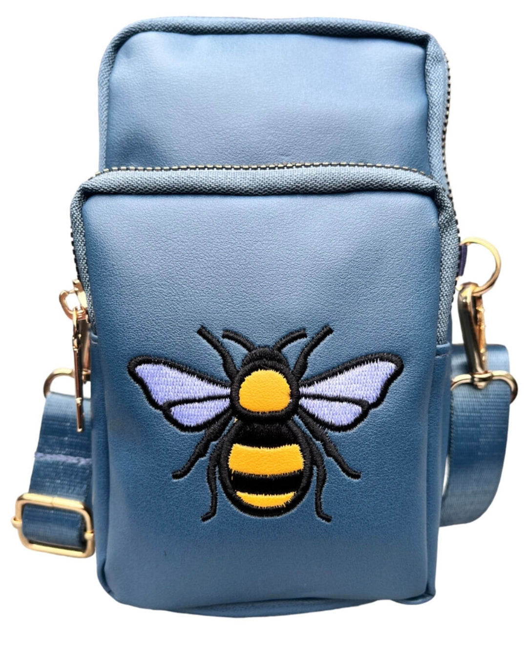 Embroidered Bumble Bee 3 Zip Phone Bag Crossbody