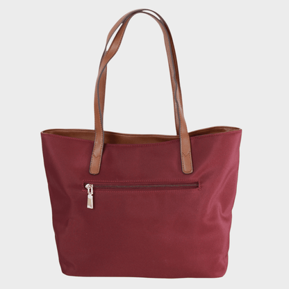 Ladies Burgundy Contrast Strap Tote Bag