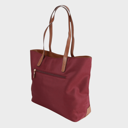 Ladies Burgundy Contrast Strap Tote Bag