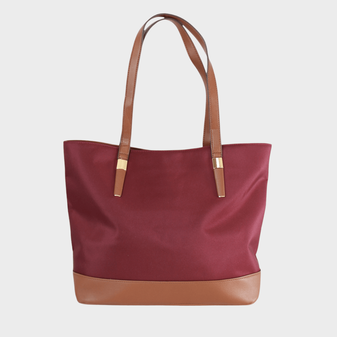 Ladies Burgundy Contrast Strap Tote Bag