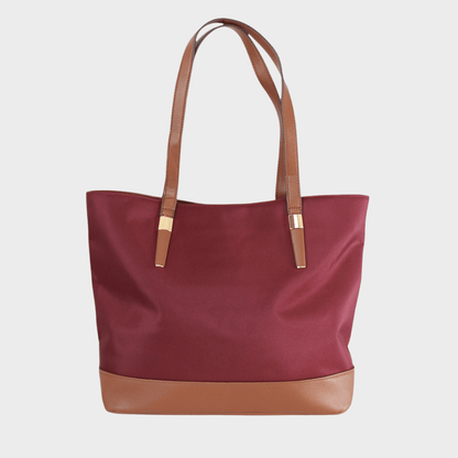 Ladies Burgundy Contrast Strap Tote Bag