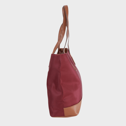 Ladies Burgundy Contrast Strap Tote Bag