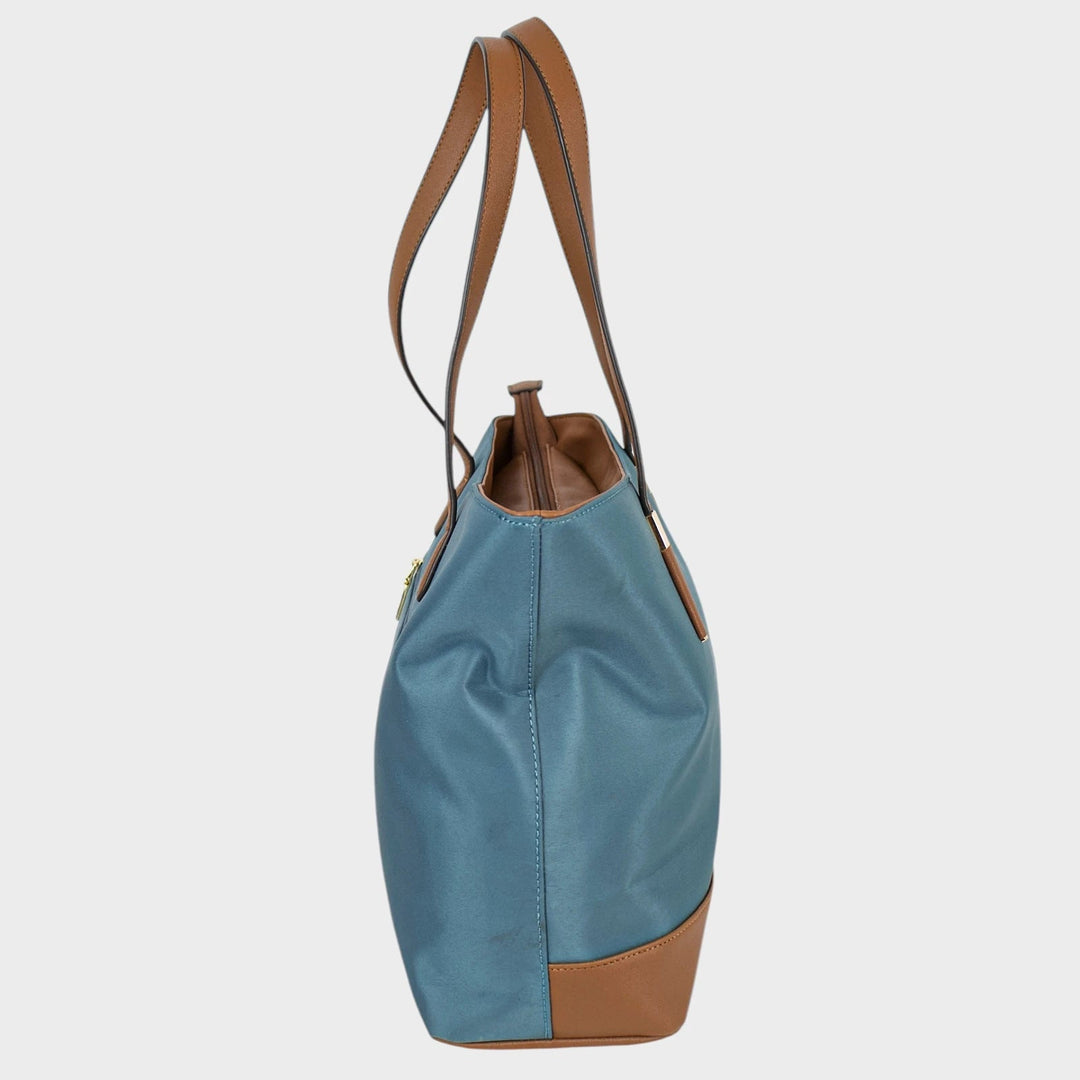 Ladies Teal Contrast Strap Tote Bag