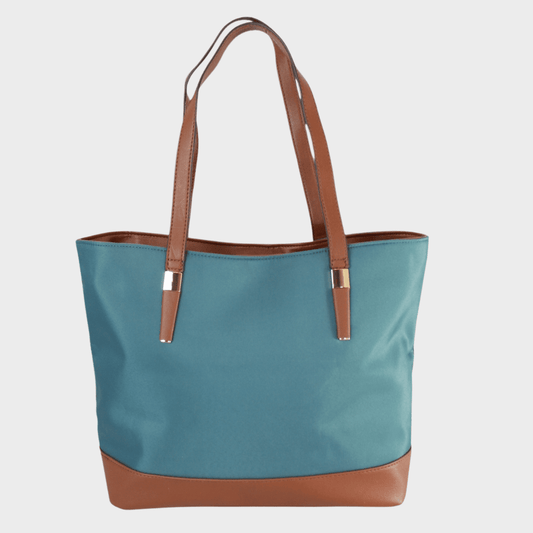 Ladies Teal Contrast Strap Tote Bag