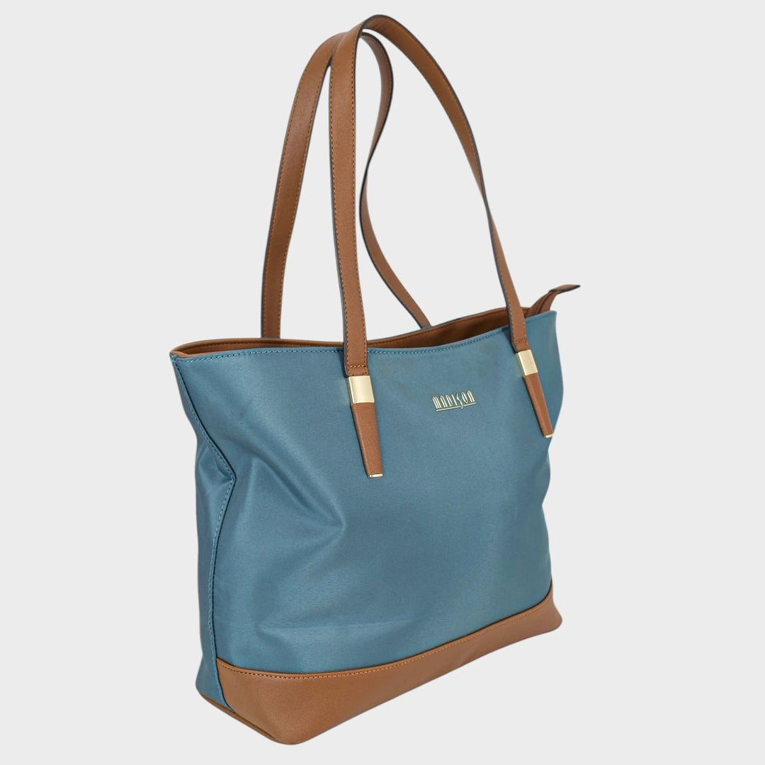 Ladies Teal Contrast Strap Tote Bag